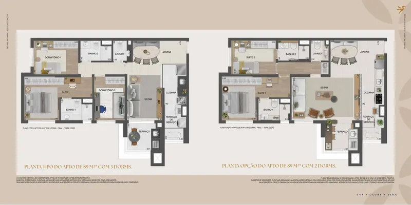 Planta: Apartamento de 89 m², 3 dormitórios