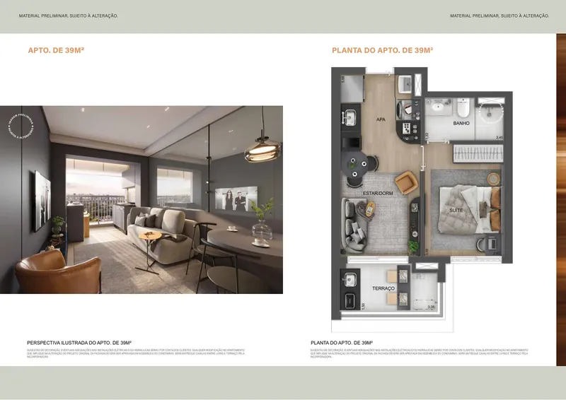Planta: Apartamento de 39 m², 1 dormitório